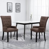 VidaXL Scaun de bucătărie cu brațe, maro, material textil