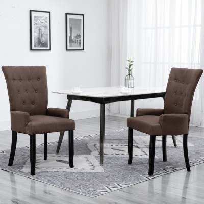 vidaXL Scaun de bucătărie cu brațe, maro, material textil foto
