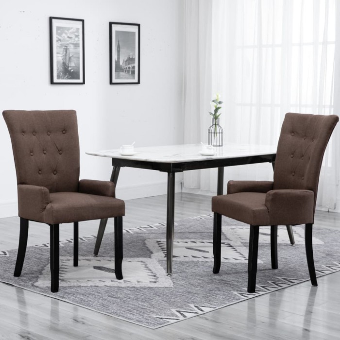 vidaXL Scaun de bucătărie cu brațe, maro, material textil