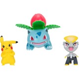 Set 3 Mini Figurine Articulate Pokemon - Pikachu 02, Jangmo-o, Ivysaur W21, Jazwares Toys
