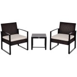 Set de mobilier de balcon Outsunny din Poliratan pentru 2 persoane, set de balcon cu perne Maro+Crem | Aosom Romania