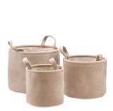 Cumpara ieftin Set 3 cosuri depozitare textil maro 20 x 18 cm, 25 x 20 cm, 30 x 24 cm