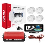 Senzori de parcare cu afisaj LED 3D, 4 senzori albi, 12V DC, detectie 0,3-2,5 m, 40KHz, universali pentru majoritatea autoturismelor, AMiO