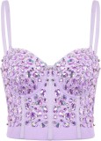Cumpara ieftin Bustiera cu strasuri pentru femei Naimo, Push Up Crop Top Corset, violet, L (40 90) - OUTLET