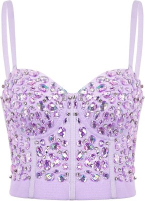 Bustiera cu strasuri pentru femei Naimo, Push Up Crop Top Corset, violet, L (40 90) - OUTLET foto