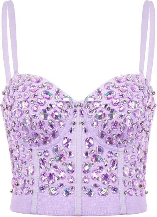 Bustiera cu strasuri pentru femei Naimo, Push Up Crop Top Corset, violet, L (40 90) - OUTLET