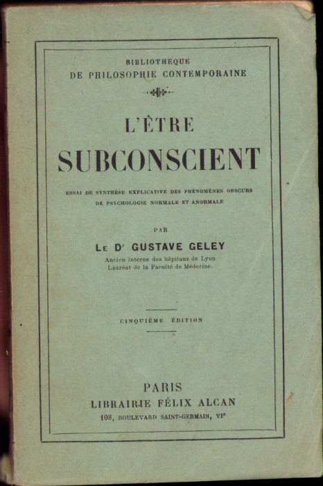 HST C1901 L&#039;etre subconscient 1923 Gustave Geley
