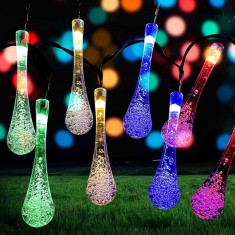 Ghirlanda solara exterior, 30 LED RGB, stil picaturi de apa, 6M, IP65, foto