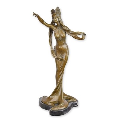 Doamna-statueta din bronz cu un soclu din marmura BJ-83 foto