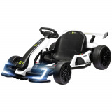 Kart electric pentru copii cu v&acirc;rsta &icirc;ntre 6-12 ani 24V 12km/h cu scaun reglabil, Drift Go-kart cu claxon, lumini, alb HOMCOM | Aosom RO