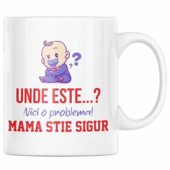 Cana alba personalizata &quot;Unde este, nici o problema, mama stie sigur&quot;, INOVATIX&reg;. 330ml