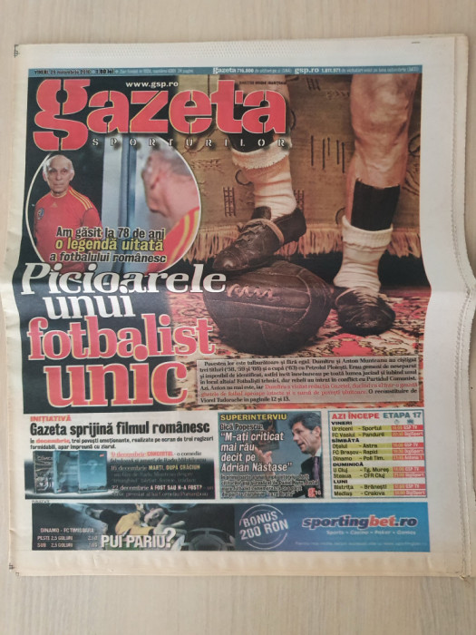 gazeta sporturilor 26 noiembrie 2010-dumitru munteanu petrolul ploiesti,u cluj