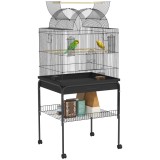 PawHut Cușcă pentru serinari &amp; papagali, mobilă, cu raft, grilaj din metal, negru | Aosom Romania