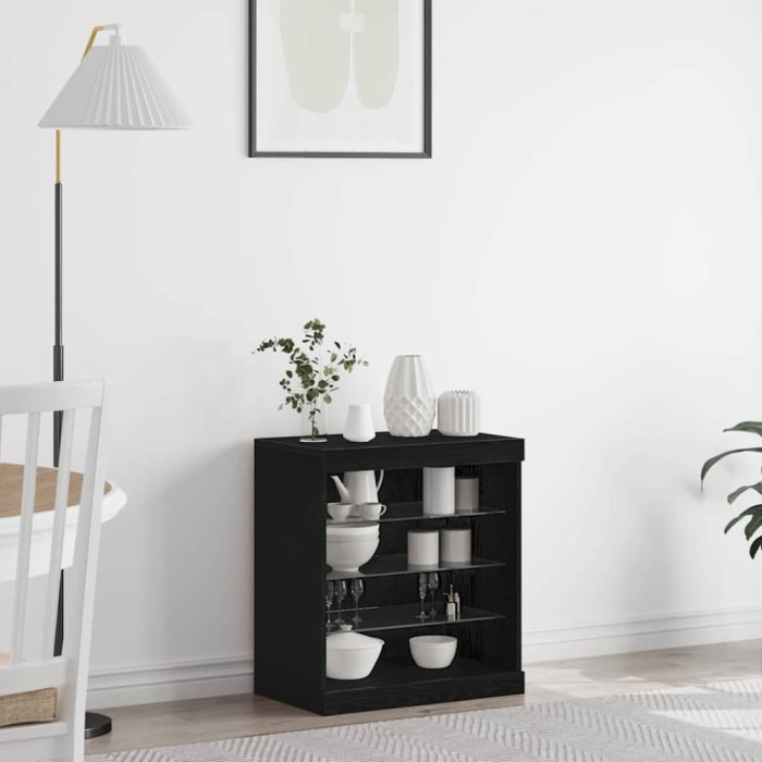 vidaXL Dulap cu lumini LED, stejar negru, 60,5x37x67 cm