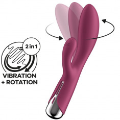 Vibrator Iepuras Spinning Rabbit 1, 12 Moduri Vibratii, 5 Moduri Rotatii, Silicon, USB, Rosu, 20 cm