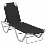 Cumpara ieftin Șezlong de plajă, negru, aluminiu și textilenă