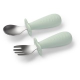 BabyOno Be Active Stainless Steel Spoon and Fork tac&acirc;muri pentru copii Mint 12m+ 2 buc