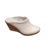 Saboti dama albi din piele naturala, platforme de 7 cm - TEA19ALB