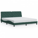 VidaXL Cadru de pat cu lumini LED, verde &icirc;nchis, 180x200 cm, catifea