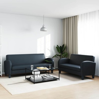 vidaXL Set canapea 2 buc. Piele artificială Negru foto