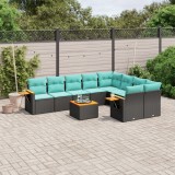 vidaXL Set canapele de grădină cu perne, 10 piese, negru, poliratan 3227149