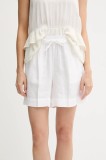 United Colors of Benetton pantaloni scurți din in culoarea alb, uni, high waist, 4AGHD901T