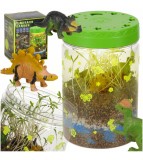 Kit de terariu cu lumini LED pentru copii, 3 dinozauri, accesorii incluse, 10 x 10 x 16 cm, Oem