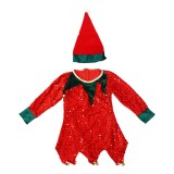 Costum craciun pentru copii 10 - 13 ani, spiridus, catifea, rosu