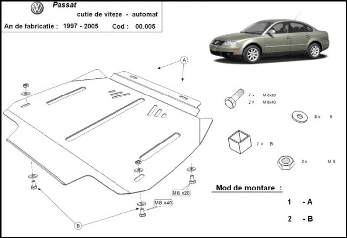 Scut metalic pentru cutia de viteze automata VW Passat B5 1996-2005