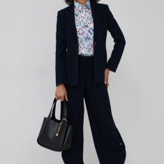 Emporio Armani pantaloni femei, culoarea albastru marin, lat, high waist