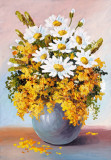 Tablou canvas Flori, margarete, alb, pictura, buchet, 105 x 70 cm