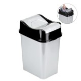 Cos de gunoi 10L Koken, cu capac rabatabil, cos de gunoi bucatarie, baie, birou, compact 25.5x20x34.5 cm, Plastic, Negru-Gri