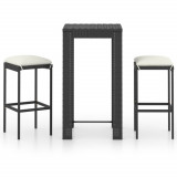 Set mobilier bar de gradina cu perne, 3 piese, negru, poliratan GartenMobel Dekor, vidaXL