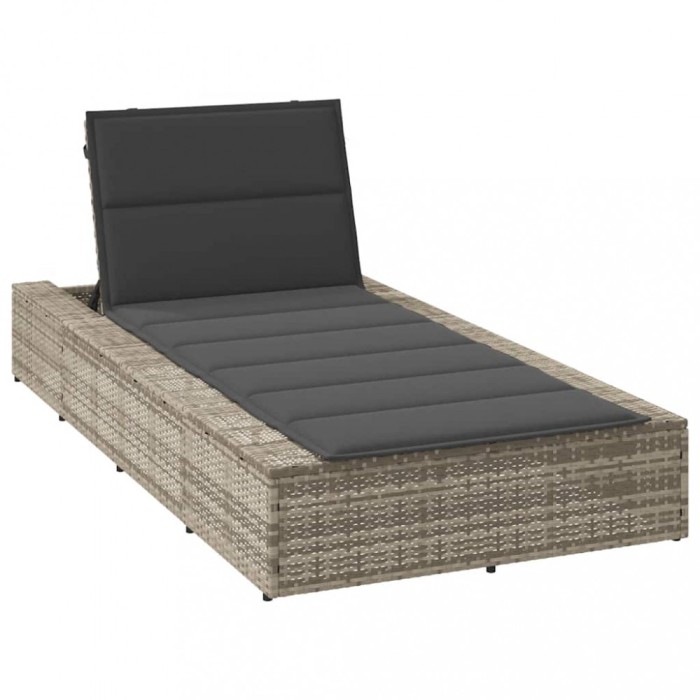 vidaXL Sezlong cu pernă plutitoare din polirattan gri deschis 4104207