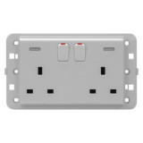 TWIN SWITCHED SOCKET-OUTLET - Standard englez - 2P+E 13 A - BACKLIT - TITANIUM - CProiector HORUS