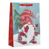 Sacosa Cadou Craciun, Gnome cu Felinar, Gri, 30x12x42cm, Holografic Glitter, Oem