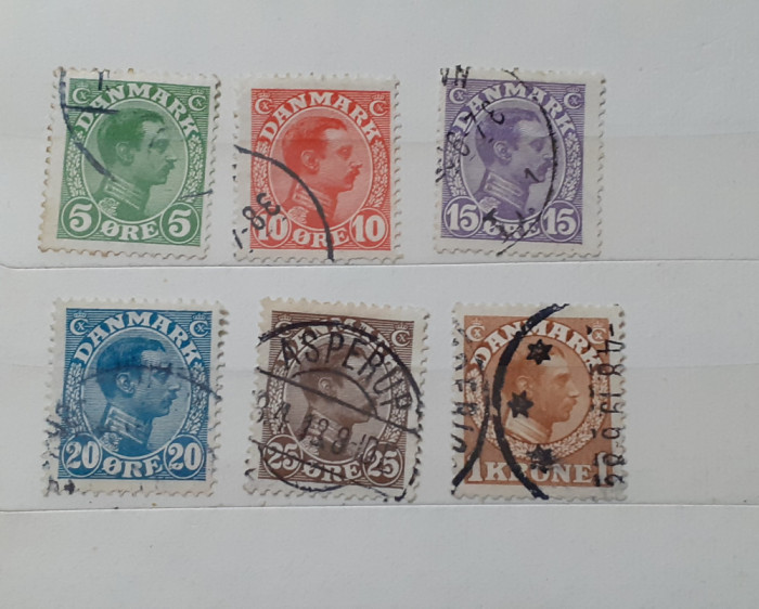 Timbre Vechi Danemarca 1913 - 6 Valori Stampilate (VEZI DESCRIEREA)