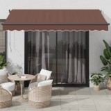 Cumpara ieftin Copertină retractabilă manual cu LED, maro, 350x250 cm