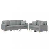 Set de canapele cu perne, 2 piese, gri deschis, material textil