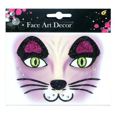Sticker Temporar pentru Fata, Cyrax, pentru Machiaj, Face Art, Halloween, Teatru, Model Pisica, Mov foto