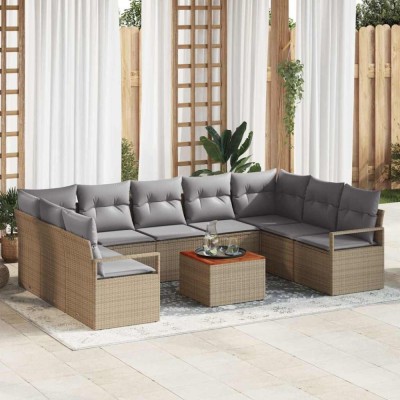 vidaXL Set de canapele pentru grădină cu pernă 10 pcs Bej Rattan poli 3347749 foto