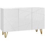 HOMCOM Dulap de Depozitare cu 2 Dulapuri și Raft Reglabil, din PAL și Metal, 120x40x75 cm, Alb și Auriu | Aosom Romania