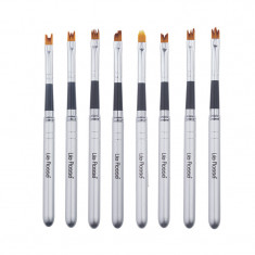 Set pensule pentru unghii Lila Rossa, 15.5 cm, fir sintetic, 8 bucati, maner cristal, Argintiu foto