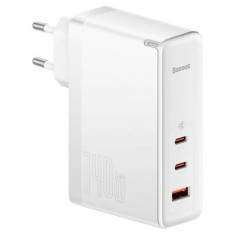 INCARCATOR retea Baseus GaN5 Pro, Quick Charge 140W, 1 x USB, 2 x USB Type-C, include cablu USB Type-C la USB Type-C 100W 1m, alb &quot;CCGP100202&quot; (timbru