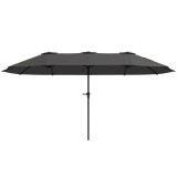 Outsunny Umbrelă Dublă de Grădină cu 12 Spițe, Orificii de Ventilație și Manivelă, 400x220x234 cm, Gri &Icirc;nchis | Aosom Romania