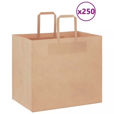 vidaXL Pungi de h&amp;acirc;rtie 250 buc cu m&amp;acirc;nere maro 32x22x28 cm foto