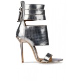 Sandale Mihai Albu din piele cu fermoar decorativ Silver Stealth