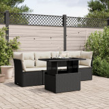 Cumpara ieftin Set mobilier de grădină cu perne, 5 piese, negru, poliratan