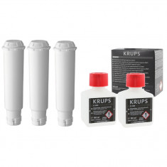 Kit intretinere pentru espressor, Aqualogis, 3 x Filtru AL-TEs46, Solutie curatare Krups XS9000 2 x 100 ml, Compatibilitate multipla