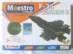 MAESTRO 3D Puzzle = Puzzle 3D Avion F-35 Lightning II, 34 piese. Joc nou, cutie sigilata in tipla